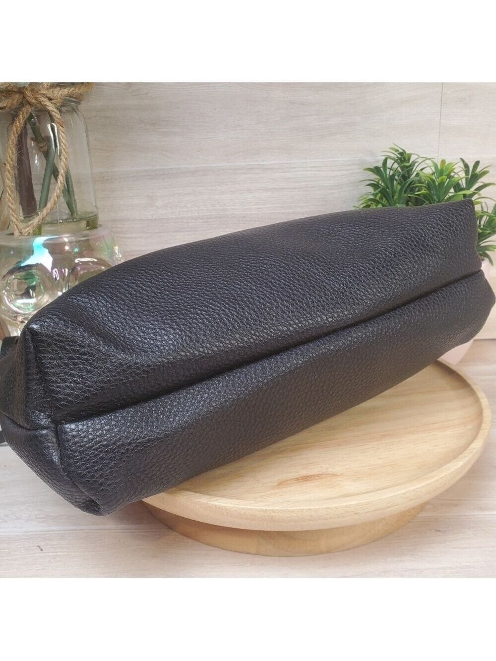 Steve Madden Black Pebble Leather Clutch Purse Medium Travel Bag - Picture 7 of 10